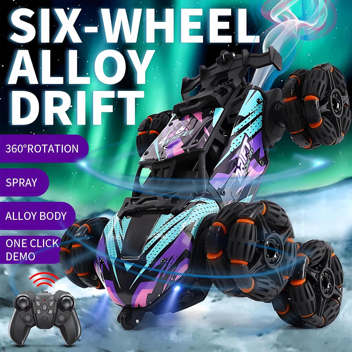 Gesture Sensing Stunt RC Car, Toys for Ages 8-13 Boys, 2.4Ghz Hand Controlled Remote Control Cars with Light, Spray, 360 Rotation, Birthday Gift for Kids Age 6 7 8 9 10 11 12 Year Old-6 Wheels