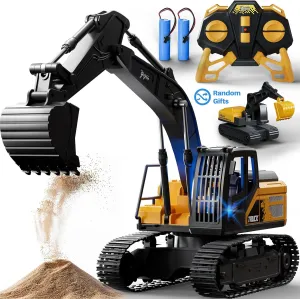 Geyiie Remote Control Excavator, RC Construction Vehicles for Kids, 2.4G RC Truck Digger Tractor Car for Boys, Outdoor Sand Toy