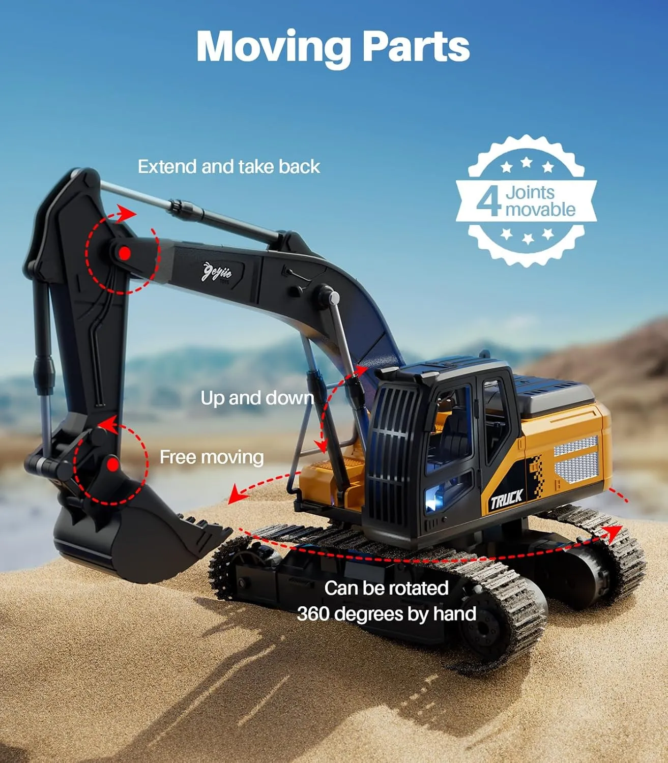 Geyiie Remote Control Excavator, RC Construction Vehicles for Kids, 2.4G RC Truck Digger Tractor Car for Boys, Outdoor Sand Toy
