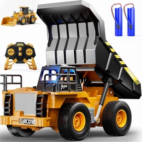 Geyiie Remote Control Dump Truck Toys, RC Construction Vehicles for Boys, RC Tractor Kids Birthday Party Favor Gift for 8-12 Years Old