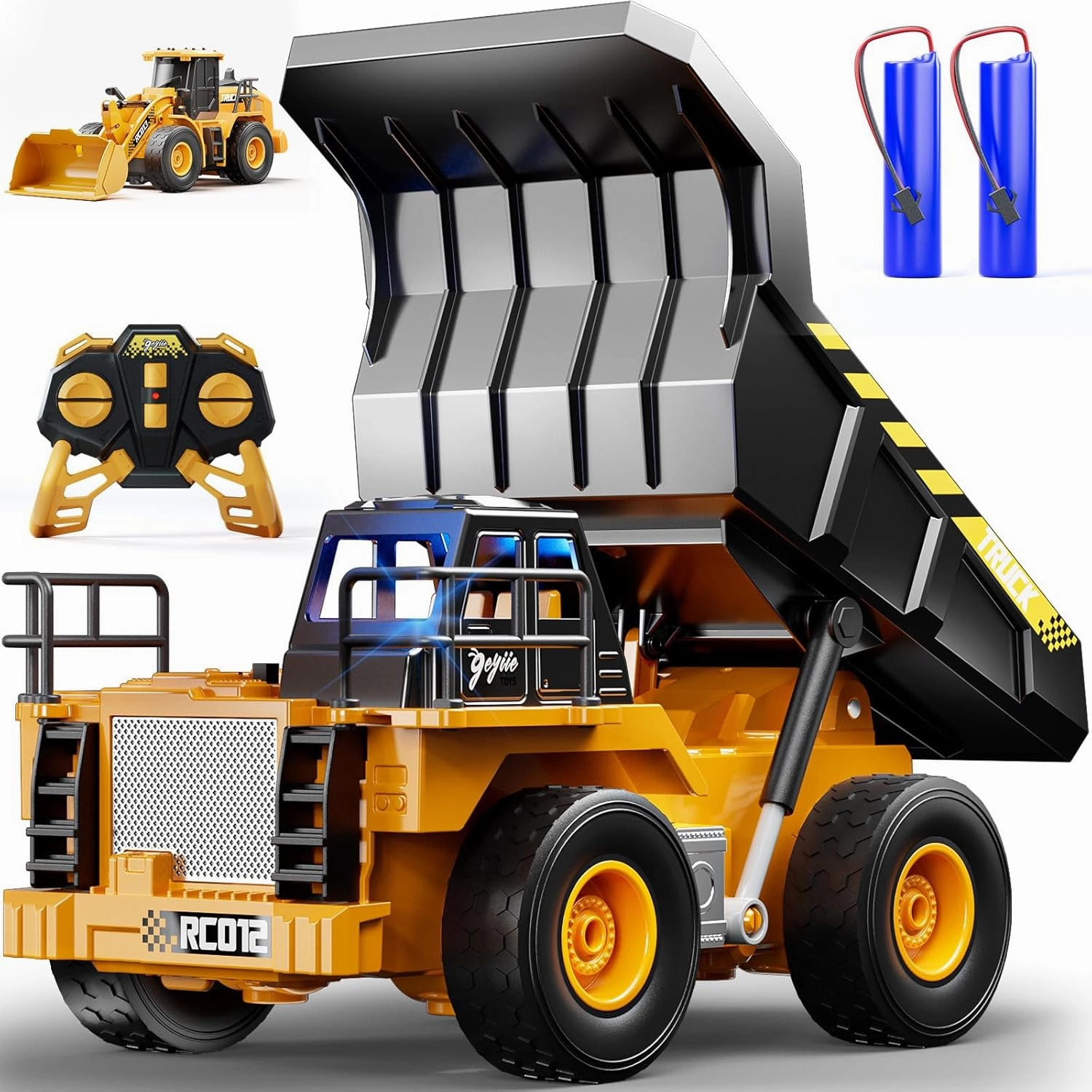 Geyiie Remote Control Dump Truck Toys, RC Construction Vehicles for Boys, RC Tractor Kids Birthday Party Favor Gift for 8-12 Years Old