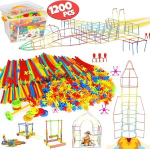 Ggiibro Straw Constructor Toys STEM Building Toys 1200Pcs Toys Aged for 3 4 5 6 7 8  Interlocking Plastic Toys Engineering Toys Thin Tube Blocks Toy Educational Toy Kit for Classroom Kids Toys Set