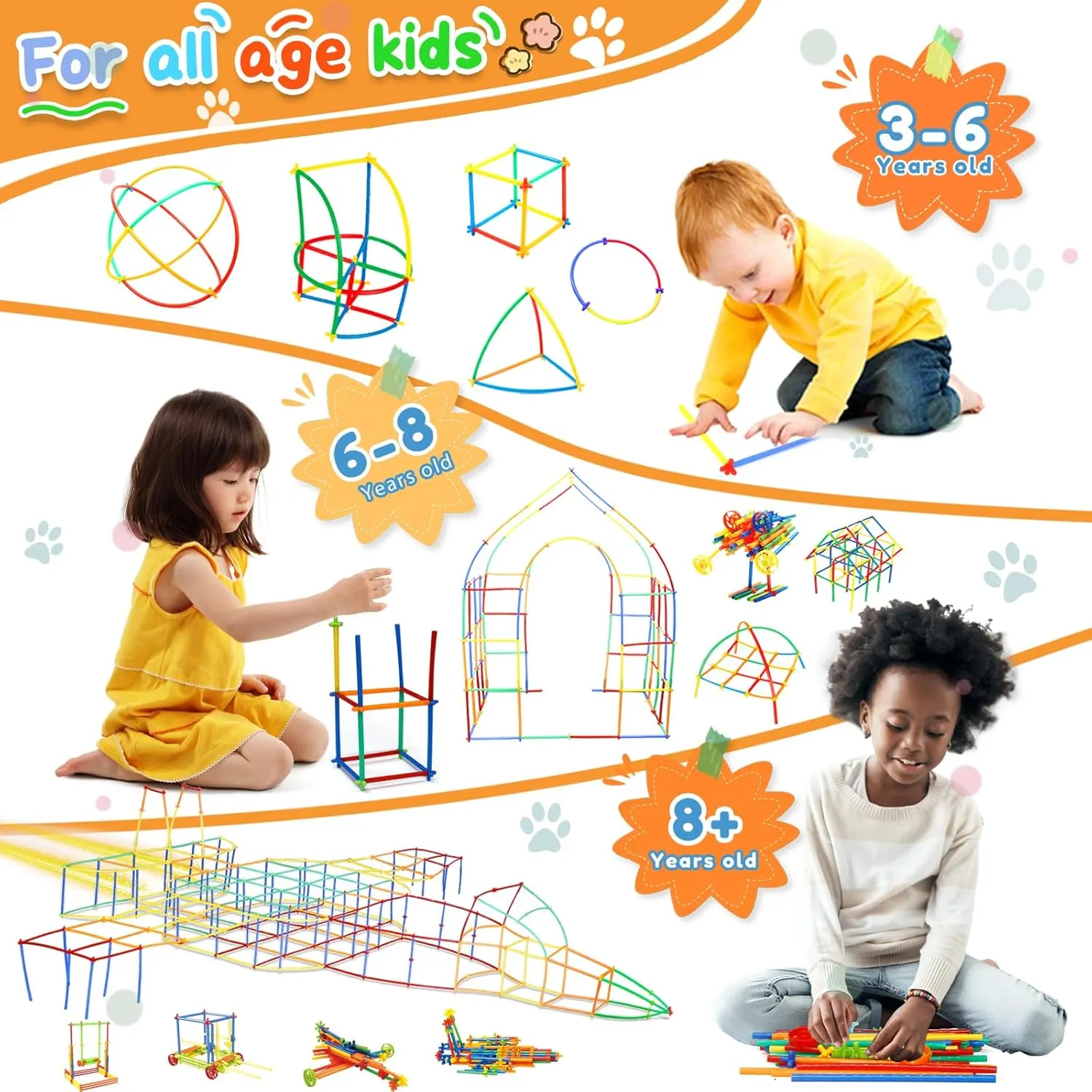 Ggiibro Straw Constructor Toys STEM Building Toys 1200Pcs Toys Aged for 3 4 5 6 7 8  Interlocking Plastic Toys Engineering Toys Thin Tube Blocks Toy Educational Toy Kit for Classroom Kids Toys Set