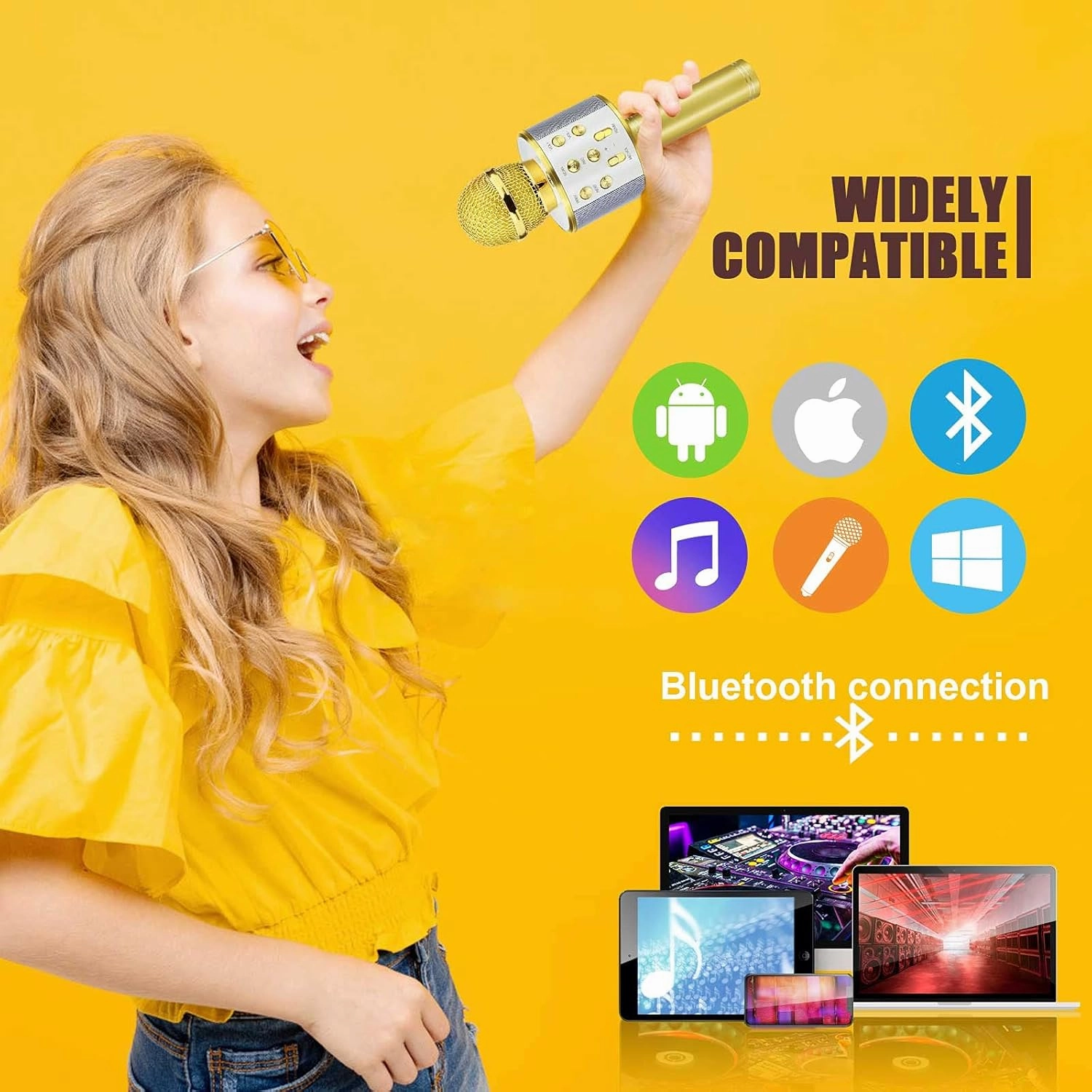 Gifts for 3-12 Year Old Girls Boys, Karaoke Bluetooth Microphone with Wireless Party Toys for 5 6 7 8 Year Old Kids for Kids Birthday Present for Kids - Stocking Stuffers (Gold)