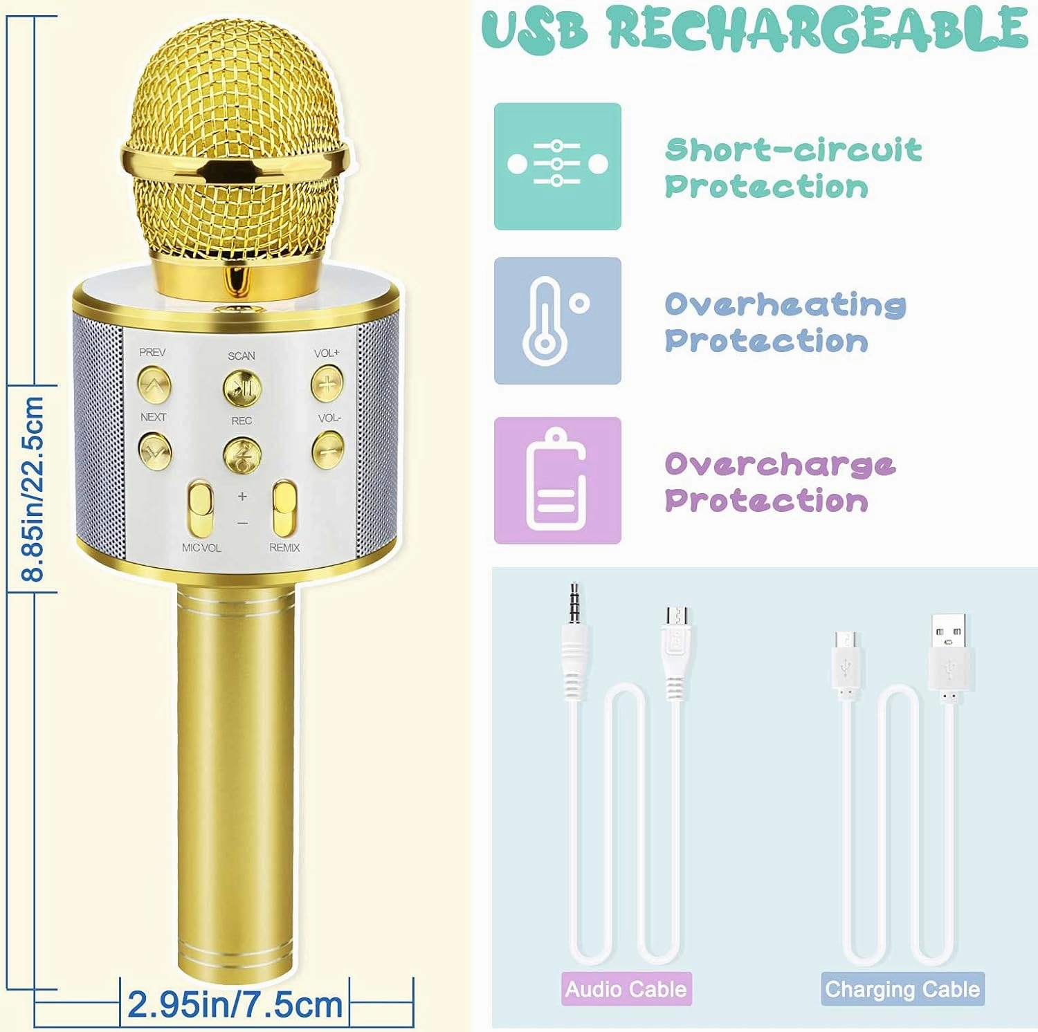 Gifts for 3-12 Year Old Girls Boys, Karaoke Bluetooth Microphone with Wireless Party Toys for 5 6 7 8 Year Old Kids for Kids Birthday Present for Kids - Stocking Stuffers (Gold)