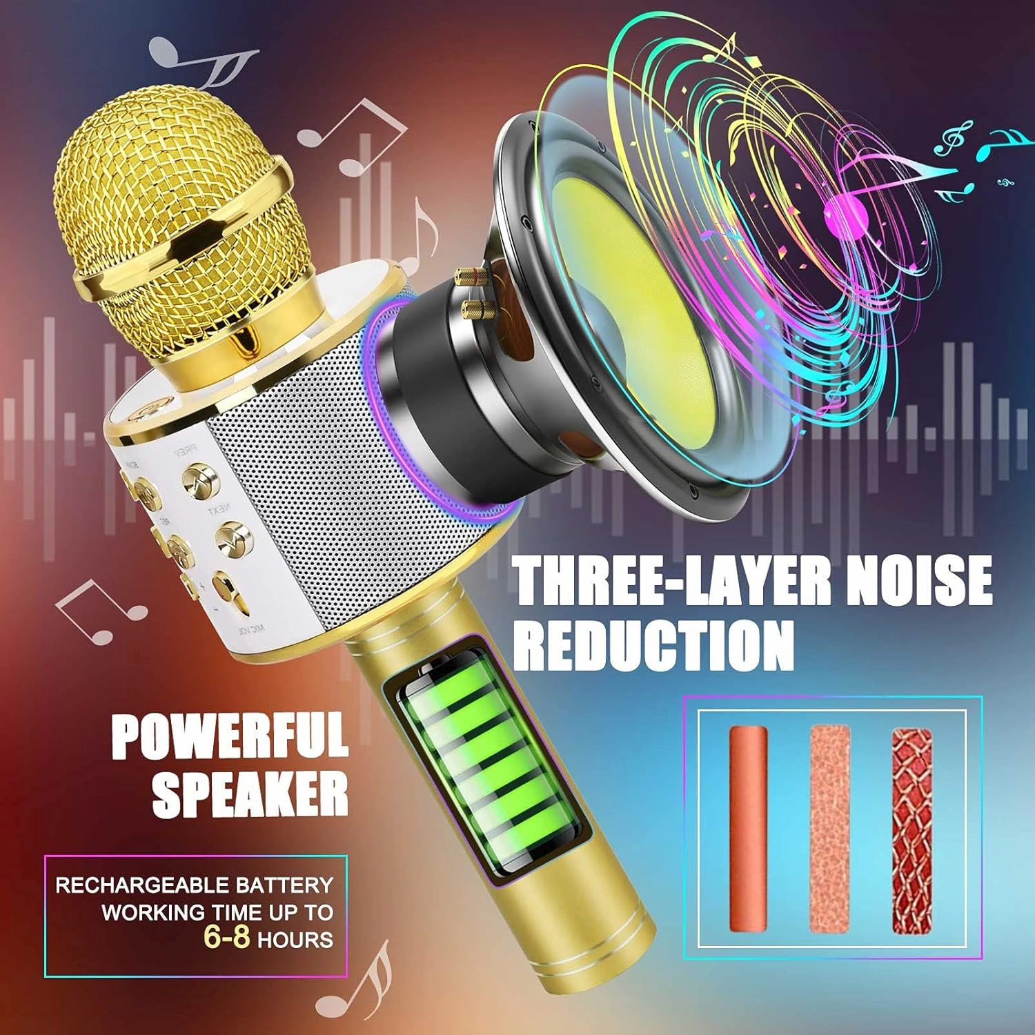 Gifts for 3-12 Year Old Girls Boys, Karaoke Bluetooth Microphone with Wireless Party Toys for 5 6 7 8 Year Old Kids for Kids Birthday Present for Kids - Stocking Stuffers (Gold)