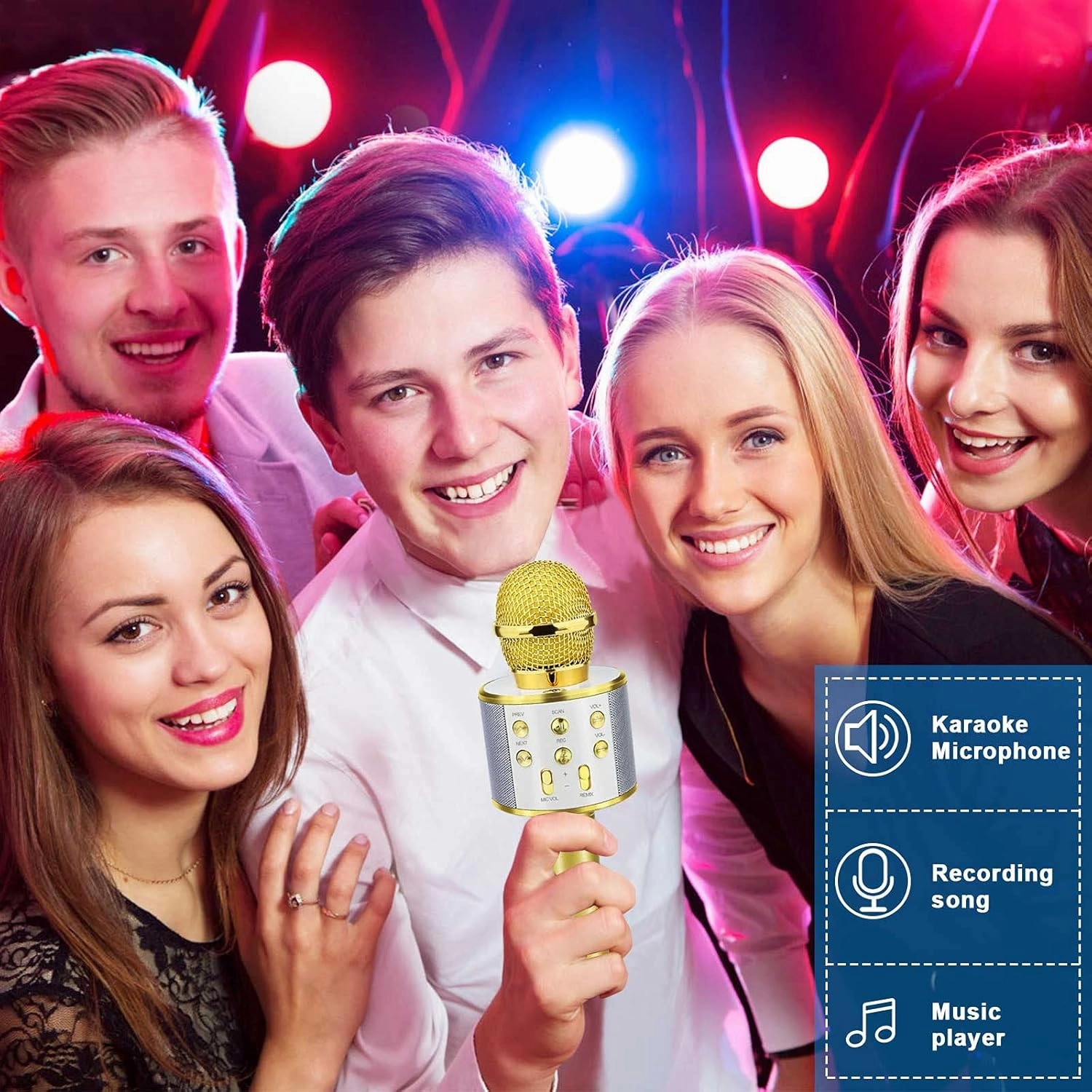 Gifts for 3-12 Year Old Girls Boys, Karaoke Bluetooth Microphone with Wireless Party Toys for 5 6 7 8 Year Old Kids for Kids Birthday Present for Kids - Stocking Stuffers (Gold)