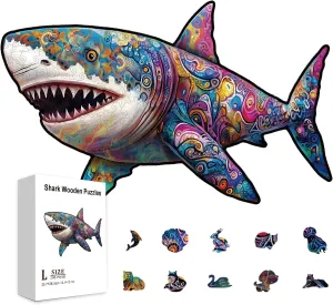 GLOBLELAND 200Pcs Shark Wooden Jigsaw Puzzles for Adult Children Learning Sea Shark Wooden Puzzles Colorful Unique Shaped Wood Puzzles Birthday Gifts for Preschool Learning