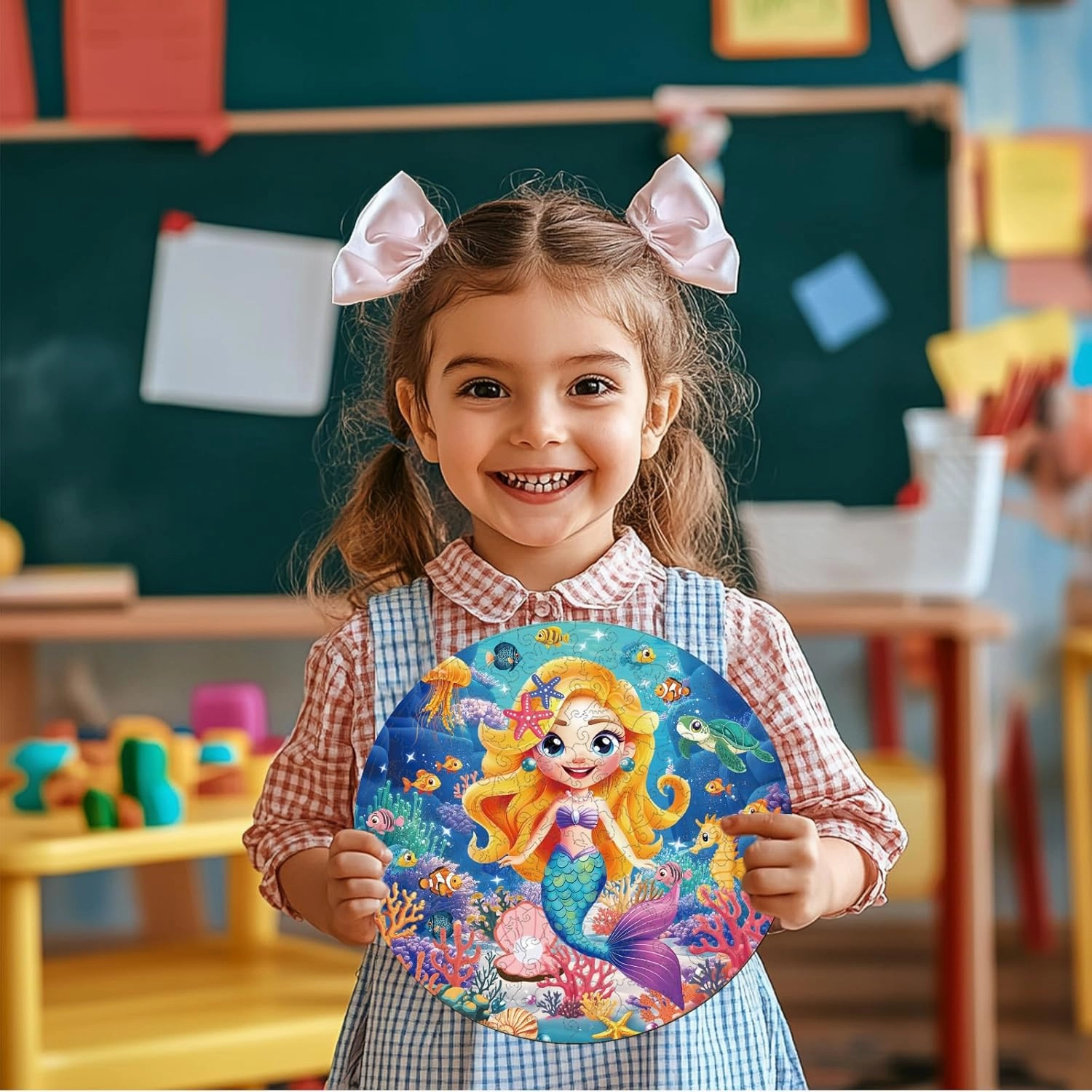 GLOBLELAND 200Pcs Cartoon Mermaid Wooden Jigsaw Puzzles for Toddler Children Learning Underwater World Wooden Puzzles Colorful Unique Shaped Wood Puzzles Birthday Gifts for Preschool Learning