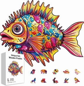 GLOBLELAND 200Pcs Strange Ocean Fish Wooden Jigsaw Puzzles for Adults 35.8x28.5cm/14.1x11.22inch Marine Animal Wood Children Puzzles Colorful Unique Shaped Wooden Puzzles for Holidays Birthday Gift