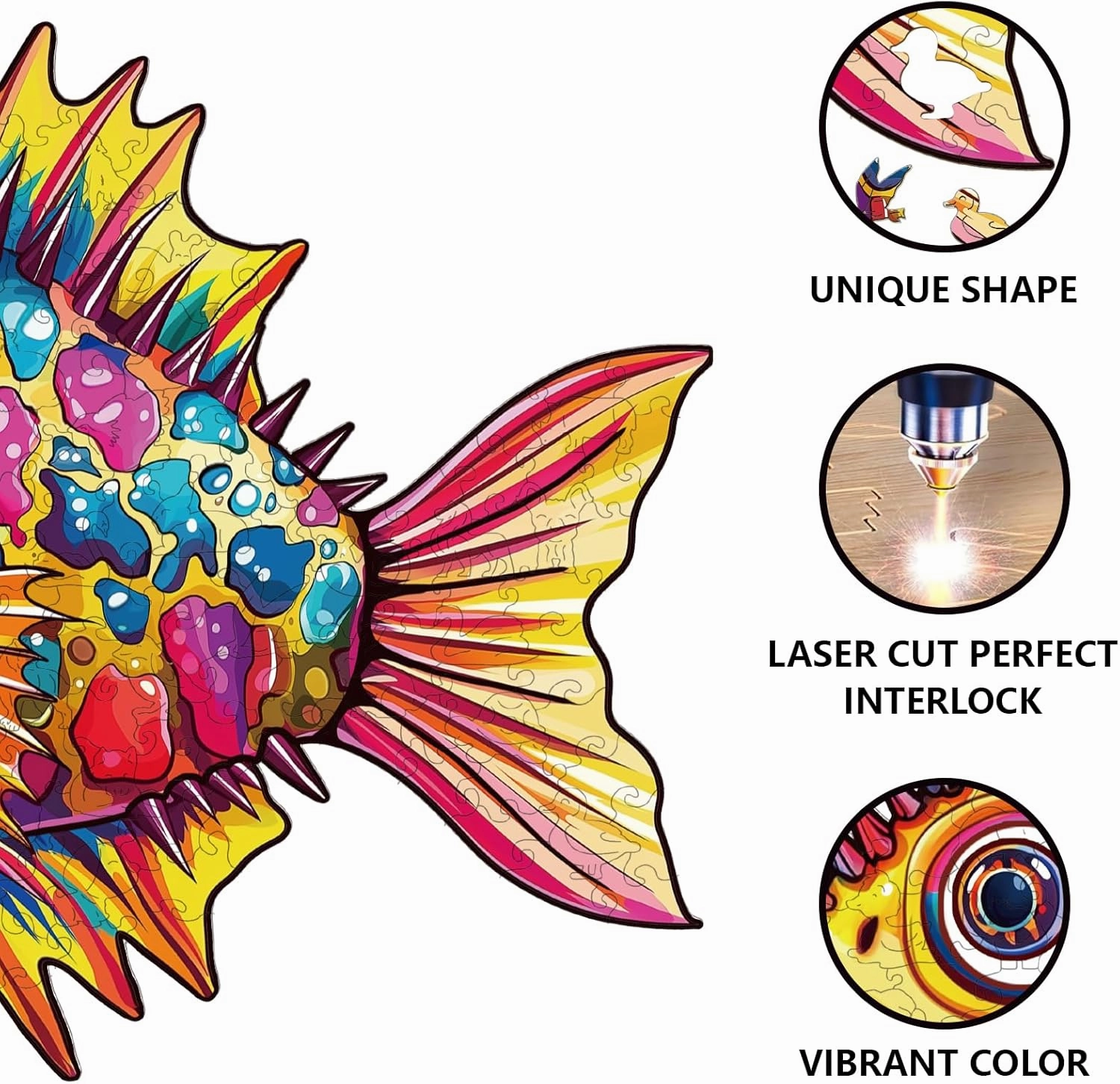 GLOBLELAND 200Pcs Strange Ocean Fish Wooden Jigsaw Puzzles for Adults 35.8x28.5cm/14.1x11.22inch Marine Animal Wood Children Puzzles Colorful Unique Shaped Wooden Puzzles for Holidays Birthday Gift