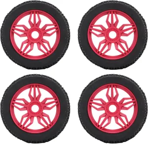 GLOGLOW Rubber Tires, 4PCS RC Car Wheels Flexible Control Uneven Thickened Universal for 1/8 Remote Control Car (Red)