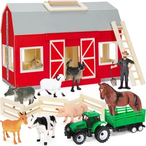 GMAOPHY Farm Animals Toys for 3  Year Old Toddlers Girls Boys, Big Wooden Barn Farm with Figures Animals Toy for Kids, Farm Playset Educational Learning Toys, Ideal Christmas Birthday Gifts