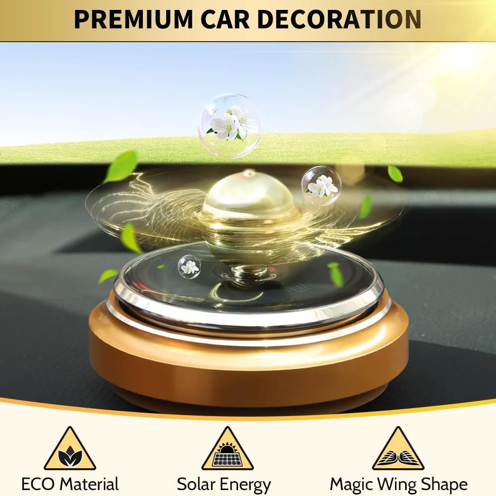 Golden Fidget Spinner Solar Energy Toy, Car Air Freshener Dashboard Decoration Powered by Sunshine, Cool Science Kit Spinning Ball Toy with Solar Panels, Premium Gift for Boyfriend Men Women