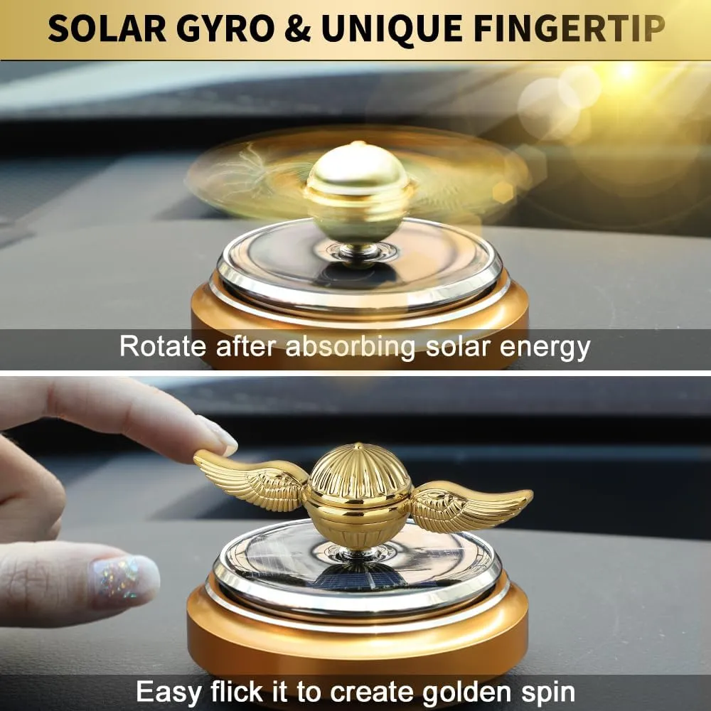 Golden Fidget Spinner Solar Energy Toy, Car Air Freshener Dashboard Decoration Powered by Sunshine, Cool Science Kit Spinning Ball Toy with Solar Panels, Premium Gift for Boyfriend Men Women