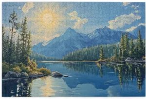 Golden Sunrise Over Alpine Lake Puzzles For Adults 1000 Pieces, Snow-Capped Peaks & Mirror-Like Waters, Serene Mountain Panorama,Complete With Family And Friends