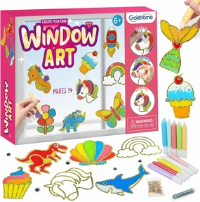goldentime Create Your Own Fun Window Art Kit for Kids Ages 6  Including 14 DIY Suncatchers with 10 Window Paints, Glitter & Googly Eyes –Perfect Kids Window Painting Craft Kit for DIY Window Art