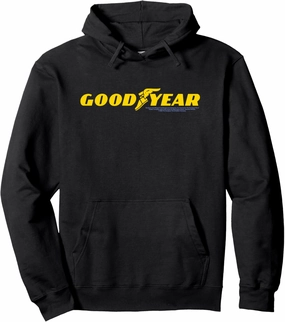 Goodyear Official Yellow Text Logo Pullover Hoodie