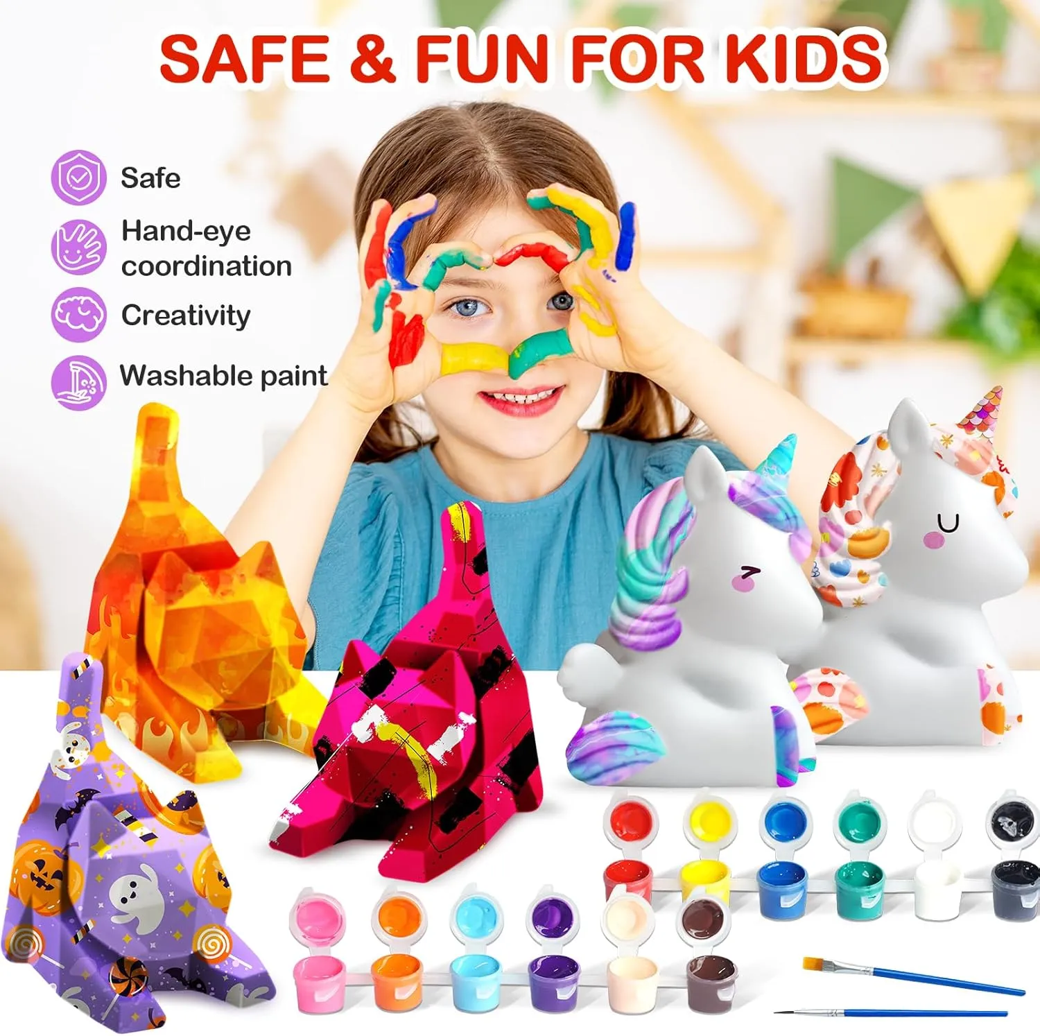 Goodyking Paint Your Own Cat & Unicorn Lamp Art Kit 2pcs, DIY Night Light, Christmas Crafts for Teens, Painting Kit for Girls Boys Age 4 5 6 7 8 , Art Supplies Cat Craft Gift for Birthday, Party