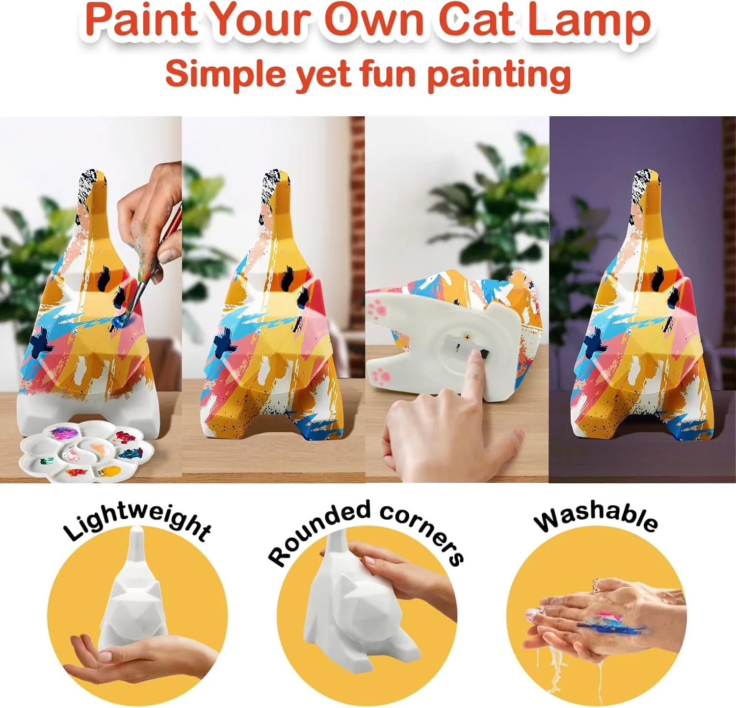 Goodyking Paint Your Own Cat & Unicorn Lamp Art Kit 2pcs, DIY Night Light, Christmas Crafts for Teens, Painting Kit for Girls Boys Age 4 5 6 7 8 , Art Supplies Cat Craft Gift for Birthday, Party