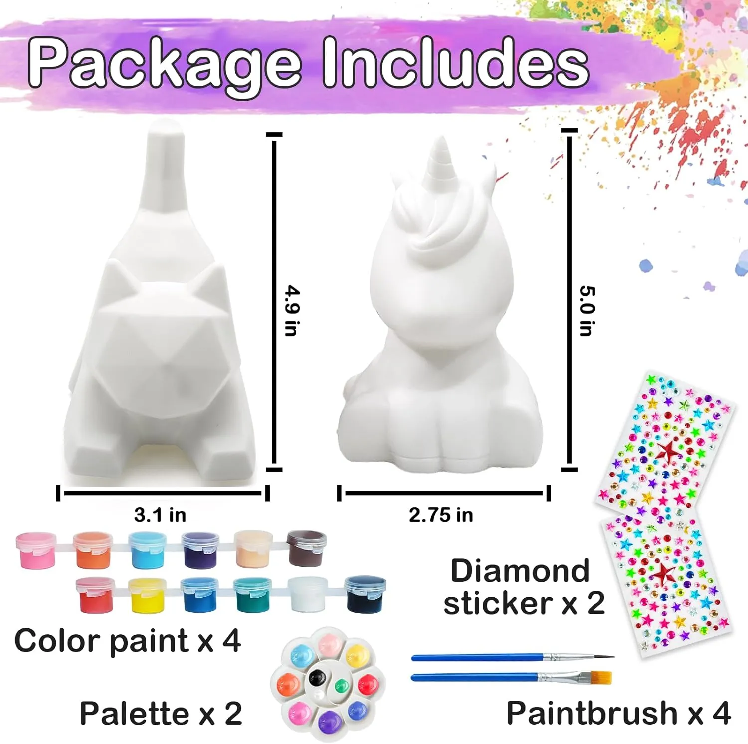 Goodyking Paint Your Own Cat & Unicorn Lamp Art Kit 2pcs, DIY Night Light, Christmas Crafts for Teens, Painting Kit for Girls Boys Age 4 5 6 7 8 , Art Supplies Cat Craft Gift for Birthday, Party