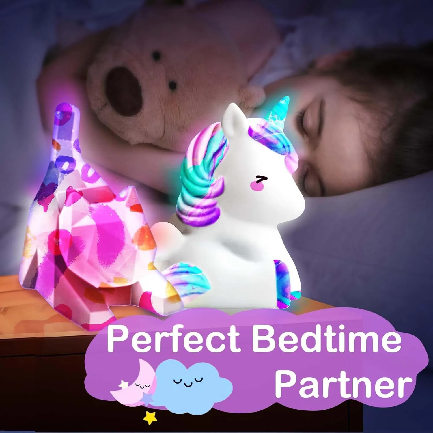 Goodyking Paint Your Own Cat & Unicorn Lamp Art Kit 2pcs, DIY Night Light, Christmas Crafts for Teens, Painting Kit for Girls Boys Age 4 5 6 7 8 , Art Supplies Cat Craft Gift for Birthday, Party