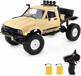 GoolRC RC Truck, WPL C14 RC Crawler 1/16 Scale Remote Control Car, 4WD All Terrain Off Road Semi Truck, 2.4GHz RC Climbing Car with LED Lights and Two Batteries for Adults (Yellow)