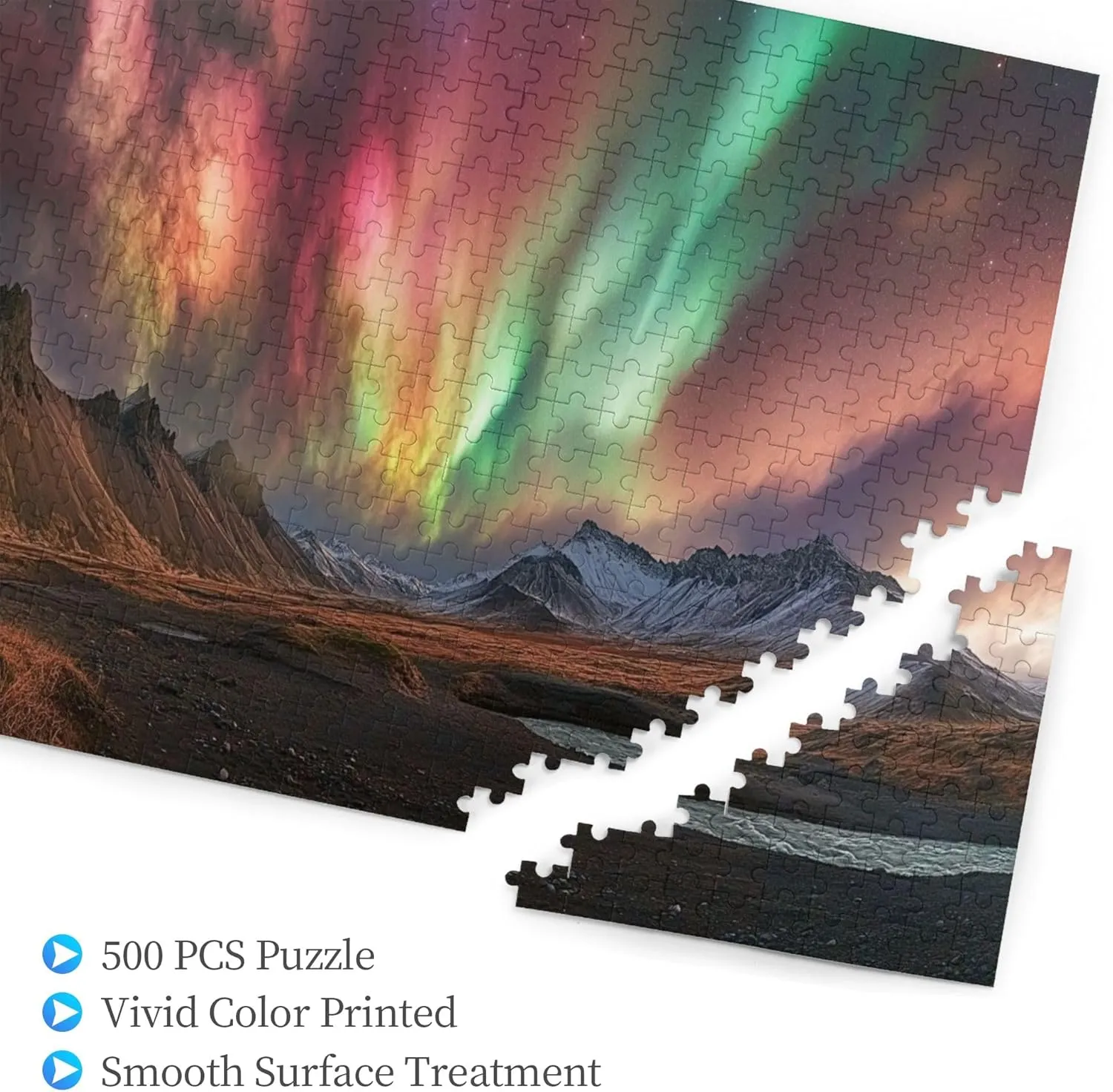 Gorgeous Polar Aurora 500 Pcs Jigsaw Puzzles for Adults,Classic Scenery Photography,Enchanting Natural Landscape Puzzle,Wooden Jigsaw for Ideal for Relaxation and Family Fun