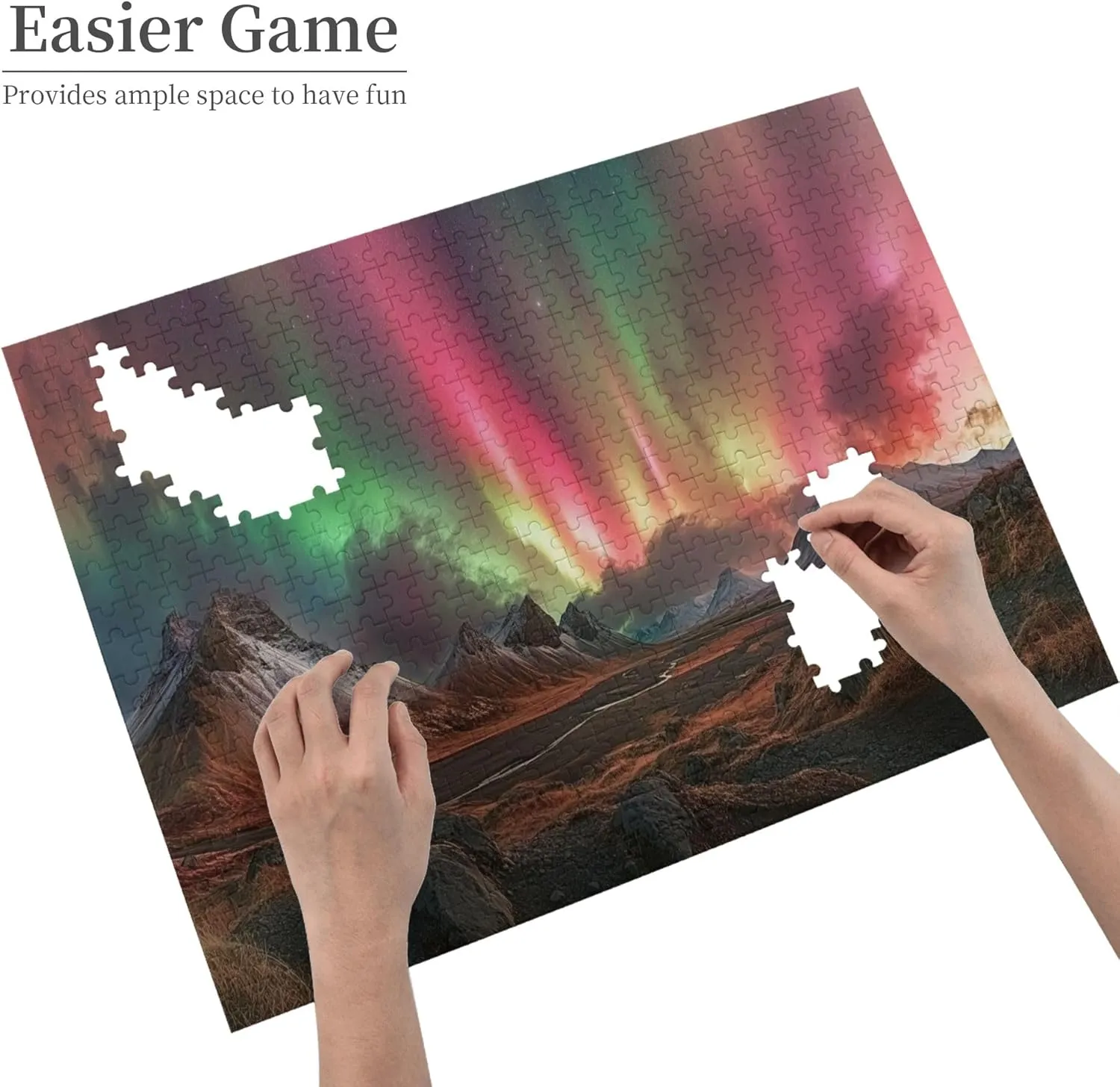 Gorgeous Polar Aurora 500 Piece Adults Jigsaw Puzzles,Classic Scenery Photography,Enchanting Natural Landscape Puzzle,Wooden Jigsaw for Ideal for Relaxation and Family Fun