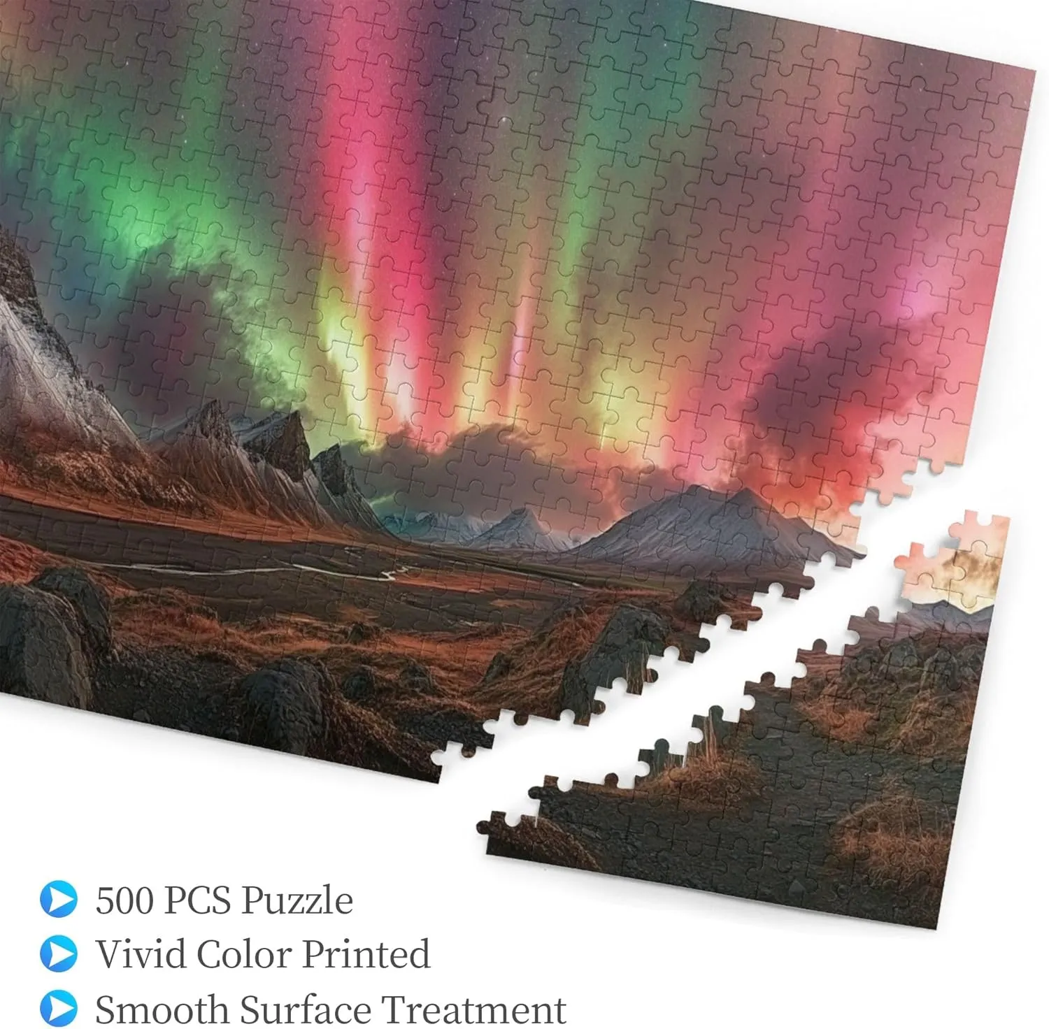 Gorgeous Polar Aurora 500 Piece Adults Jigsaw Puzzles,Classic Scenery Photography,Enchanting Natural Landscape Puzzle,Wooden Jigsaw for Ideal for Relaxation and Family Fun