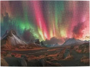 Gorgeous Polar Aurora 500 Piece Adults Jigsaw Puzzles,Classic Scenery Photography,Enchanting Natural Landscape Puzzle,Wooden Jigsaw for Ideal for Relaxation and Family Fun