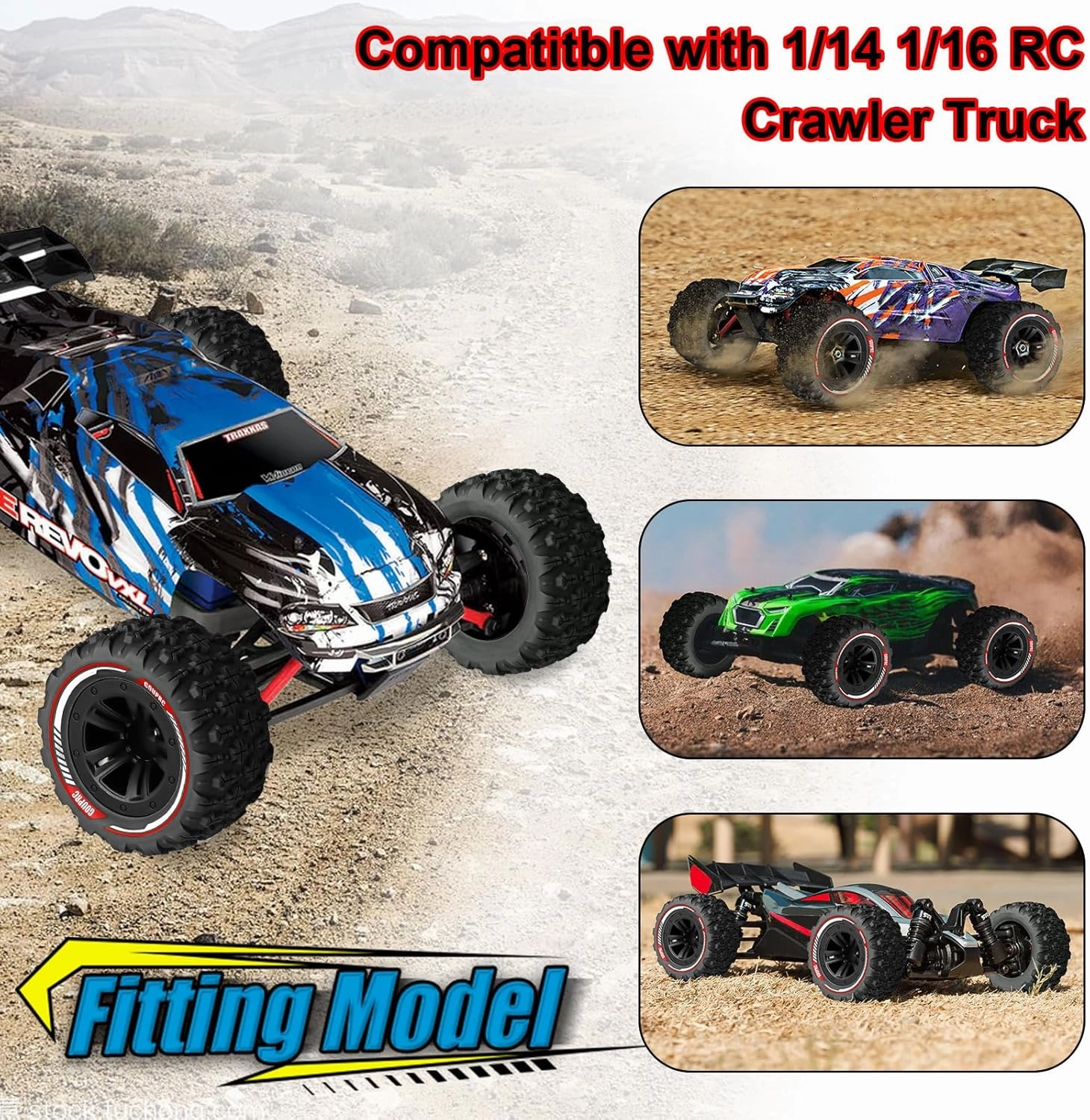 GOUPRC 12mm Hex RC Wheel Tires Set, 3.26 * 1.67 Inches 4PCS Swamp Claw Mud Terrain Tires Accessories for 1/14 1/16 RC Car Crawler Buggy Truck