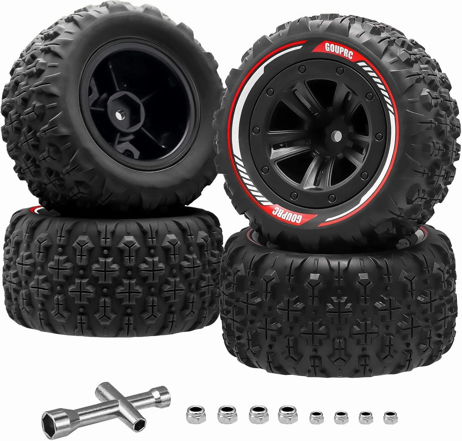 GOUPRC 12mm Hex RC Wheel Tires Set, 3.26 * 1.67 Inches 4PCS Swamp Claw Mud Terrain Tires Accessories for 1/14 1/16 RC Car Crawler Buggy Truck