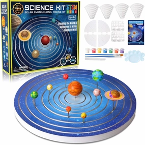 GPTOYS 3 in 1 Build and Paint Solar System for Kids, Arts and Crafts Science Kits for Kids Age 4-6-8-12, Glow in The Dark Movable 3D Planets in Orbits, Cool 12" STEM Toys with Galaxy Star Stickers