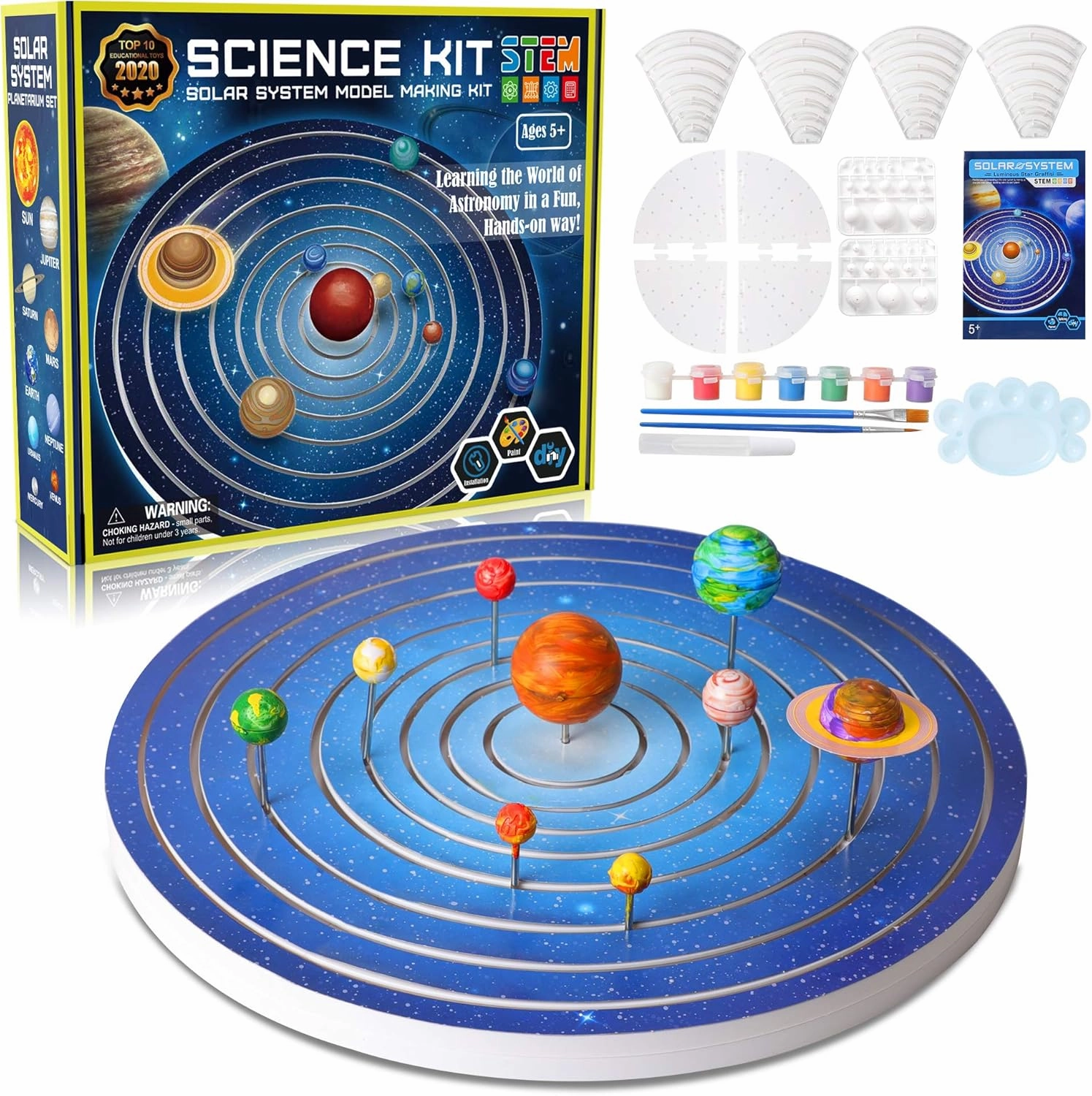 GPTOYS 3 in 1 Build and Paint Solar System for Kids, Arts and Crafts Science Kits for Kids Age 4-6-8-12, Glow in The Dark Movable 3D Planets in Orbits, Cool 12" STEM Toys with Galaxy Star Stickers
