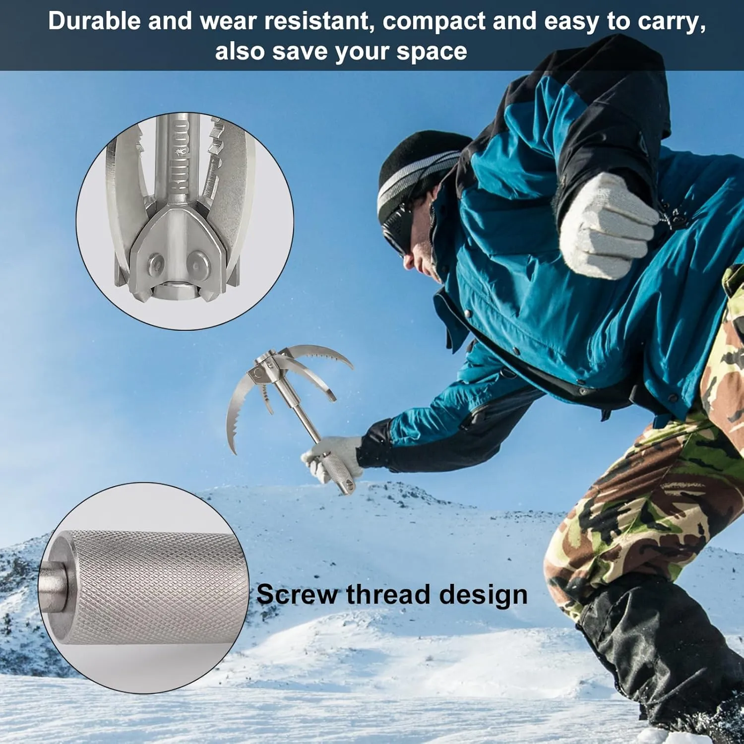 Grappling Hook Folding Claw Multifunctional Stainless Steel Hook for Outdoor Camping Hiking Tree Rock Mountain Climbing