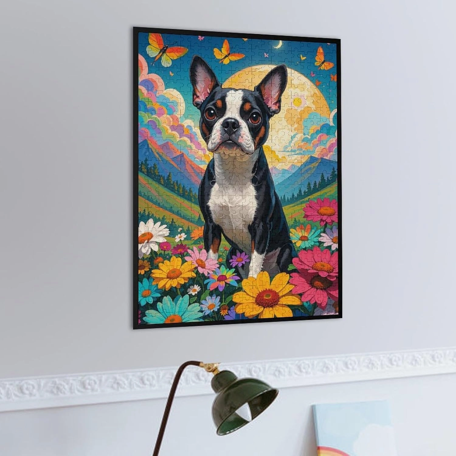 Grassland Flowers Boston Terrier - 500 Piece Jigsaw Puzzles for Adults，Stress Relieving Game Props Positive Thinking Puzzles Party Entertainment Puzzles for Adults and Teens Toy