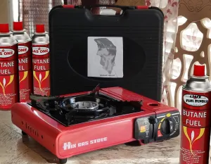 Green Bear Emergency Gear Camping Butane Portable Gas Stove with Carrying Case Bundle (Stove   carry case  4 packfuel bundle)