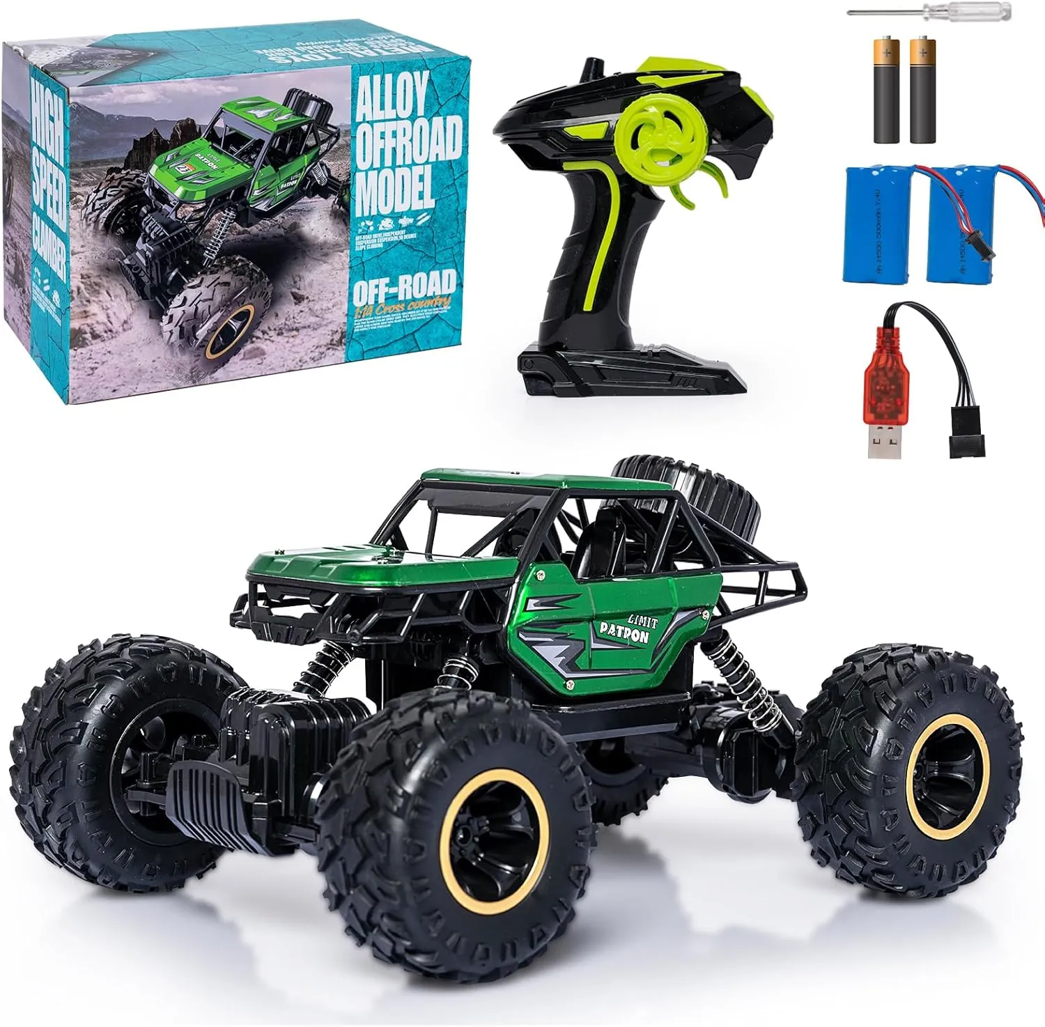 Green RC Trucks Remote Control Car 1:14 Off Road Monster Truck,Metal Shell Crawler,2.4Ghz 20km/h High Speed All Terrain Hobby Truck