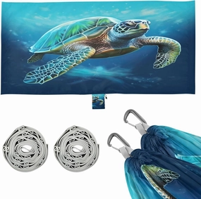 Green Sea Turtle Camping Hammock, 330 lbs with 2 Tree Straps, Carry Bag, Single Portable Hammock for Outdoor/Indoor, Hiking, Beach, Backpacking, Travel