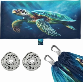 Green Sea Turtle Camping Hammock, 330 lbs with 2 Tree Straps, Carry Bag, Single Portable Hammock for Outdoor/Indoor, Hiking, Beach, Backpacking, Travel