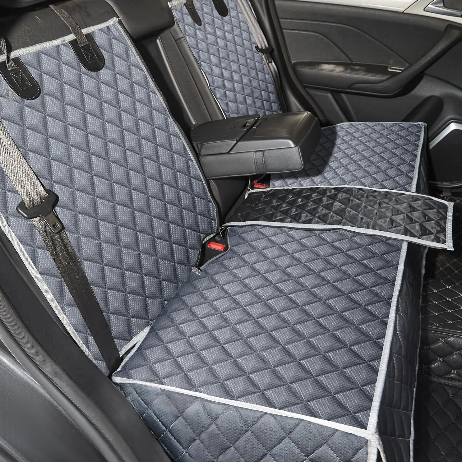 Grey Dog Car Seat Cover for Back Seat,Non-Stick Fur,Pet-Friendly and Waterproof - Universal Fit Interior Protector for Auto, Van, SUV - Ideal for Kids and Pets