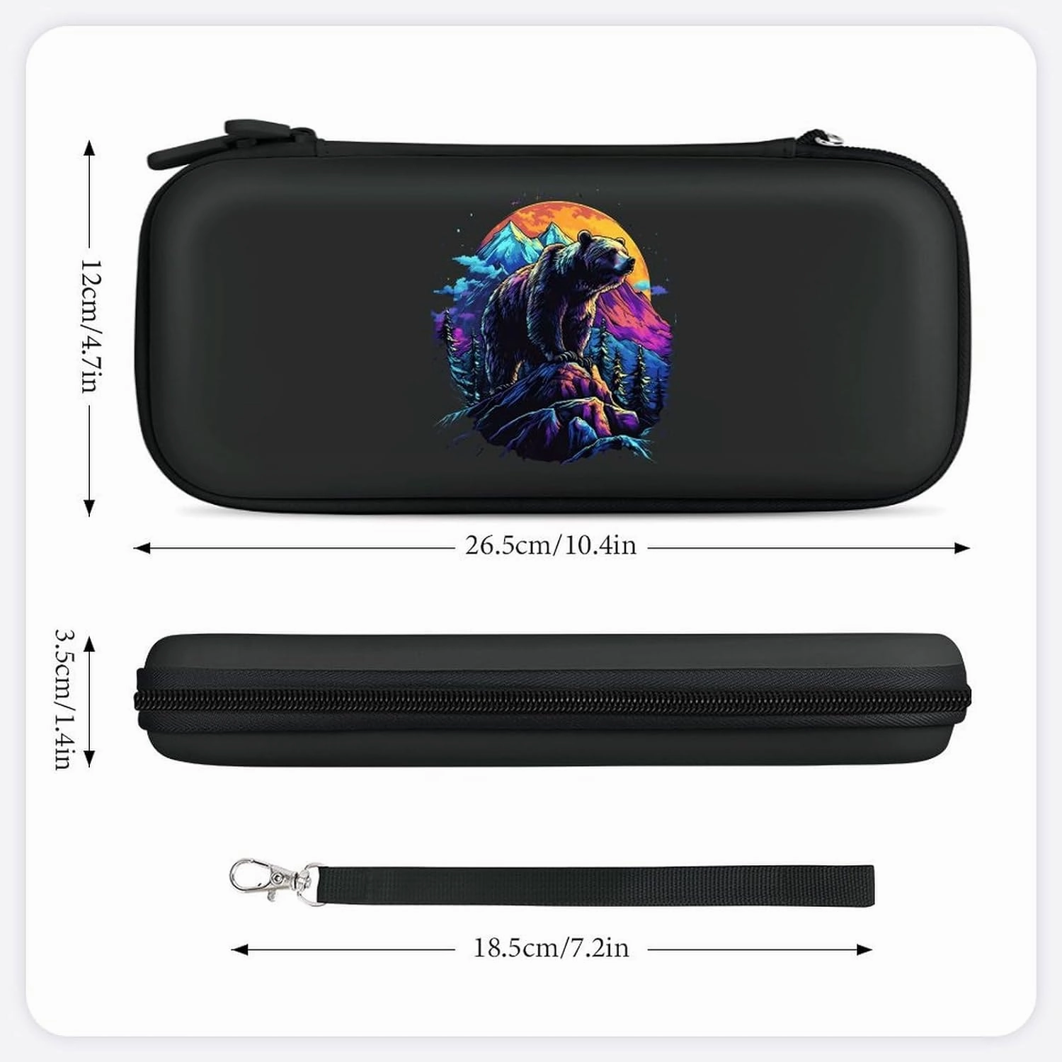 Grizzly Bear Sunset Compatible with Switch Carrying Case Hard Travel Game Bag Pouch with 15 Games Accessories