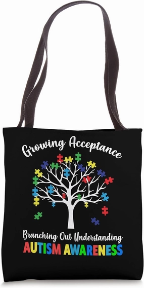 Growing Acceptance Autism Awareness Tree Support Design Tote Bag
