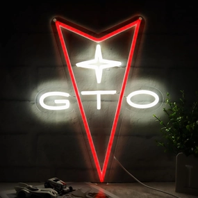 GTO Neon Car Signs for Store Wall Decor， Led Business Sign Suitable for Man Cave、Bedroom、Garage、Party, Birthday、Christmas Gifts for Boys 5V Power Adapter 16 * 12Inch(white red)