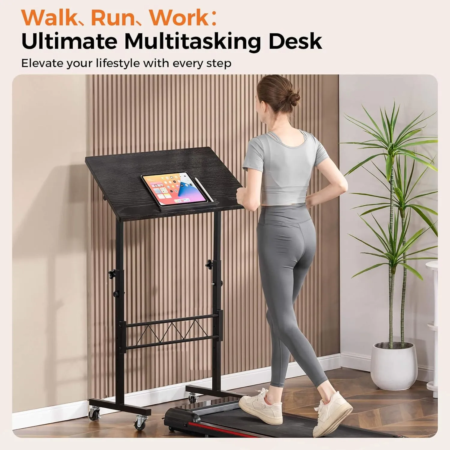 GTRACING Standing Desk Adjustable Height & Tiltable Tabletop, Small Mobile Computer Table for Laptop, Portable Home Office Desk for Stand Up Work and Walking Pad Treadmill, Height 30.7"-46.4", Black