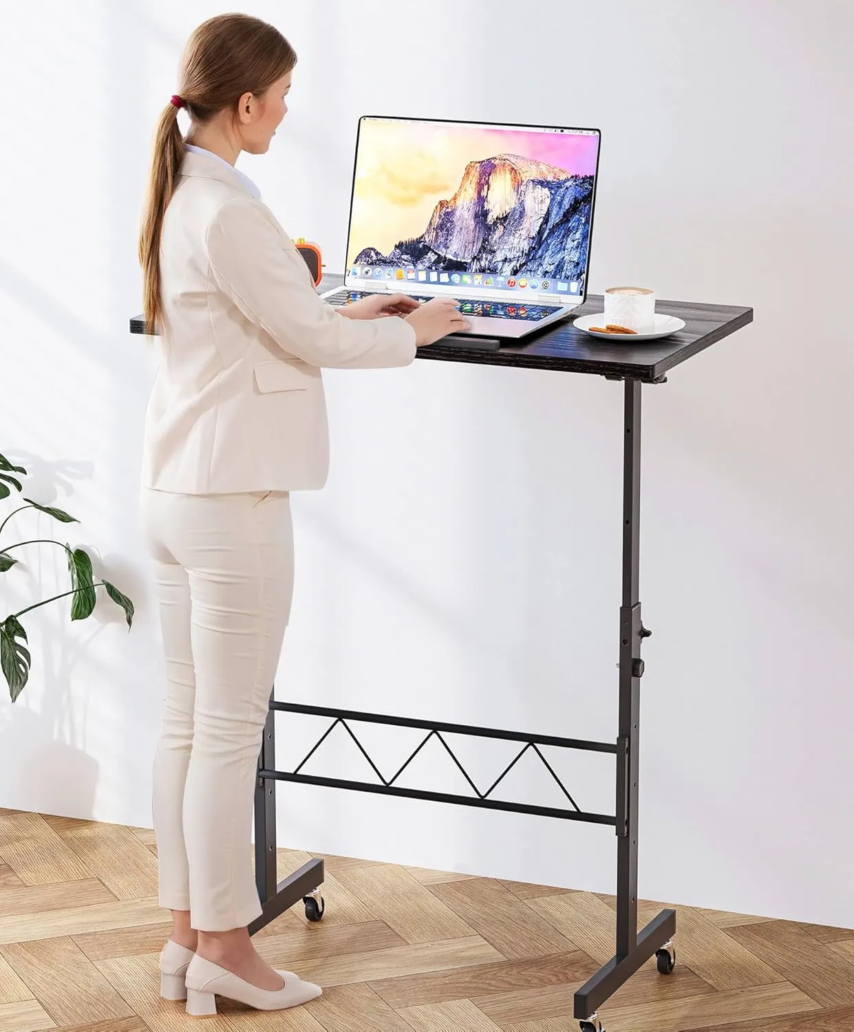 GTRACING Standing Desk Adjustable Height & Tiltable Tabletop, Small Mobile Computer Table for Laptop, Portable Home Office Desk for Stand Up Work and Walking Pad Treadmill, Height 30.7"-46.4", Black