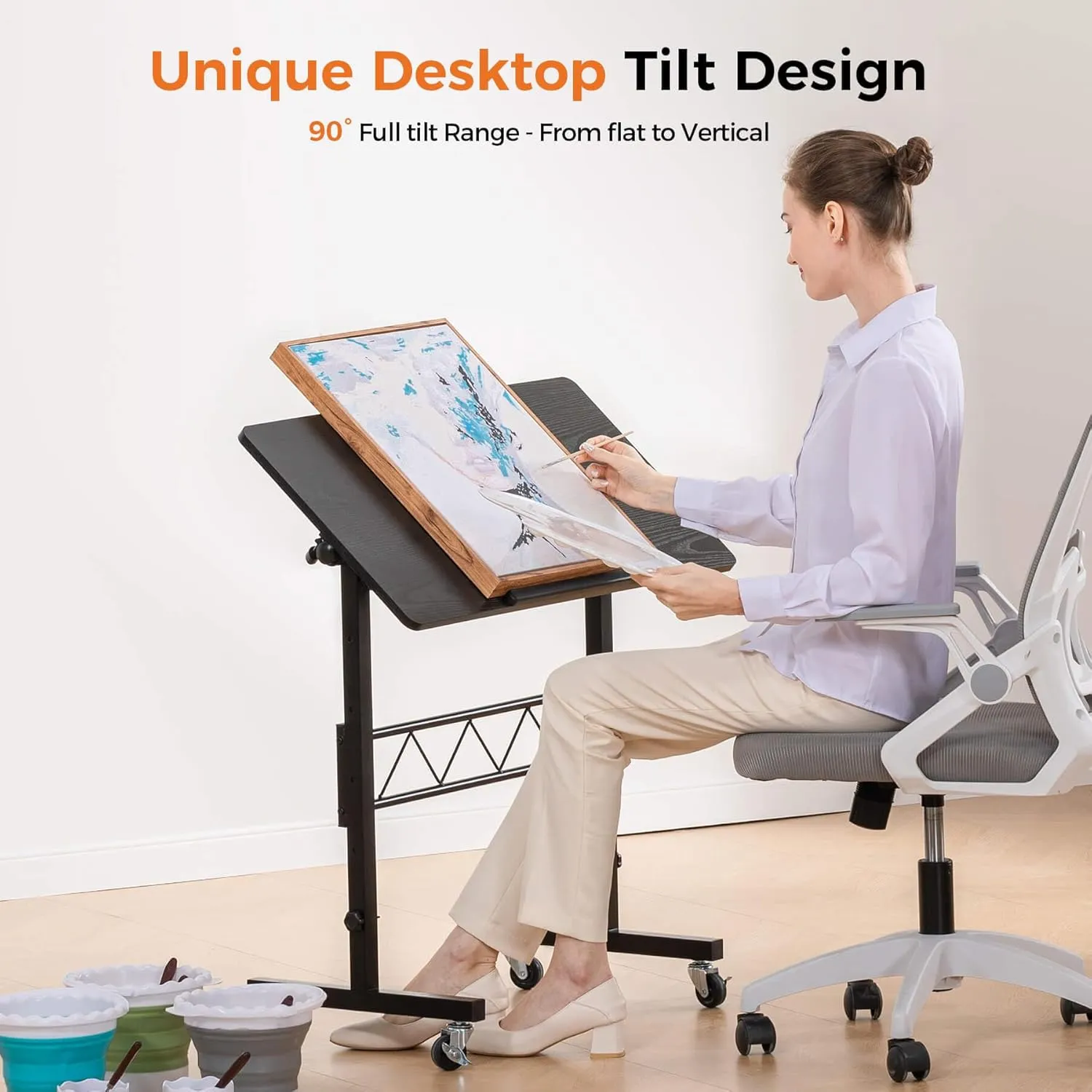 GTRACING Standing Desk Adjustable Height & Tiltable Tabletop, Small Mobile Computer Table for Laptop, Portable Home Office Desk for Stand Up Work and Walking Pad Treadmill, Height 30.7"-46.4", Black
