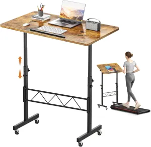 GTRACING Standing Desk Adjustable Height & Tiltable Tabletop, Small Mobile Computer Table for Laptop, Portable Home Office Desk for Stand Up Work and Walking Pad Treadmill, Height 30.7"-46.4", Brown