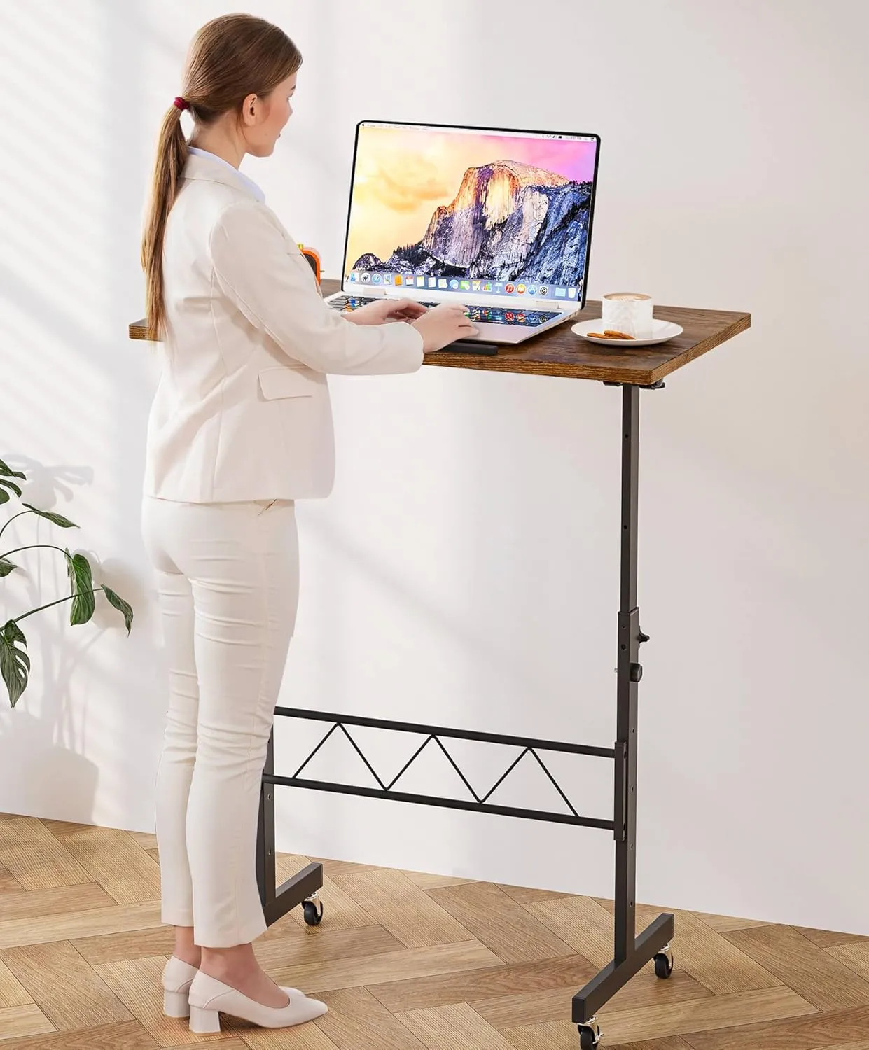 GTRACING Standing Desk Adjustable Height & Tiltable Tabletop, Small Mobile Computer Table for Laptop, Portable Home Office Desk for Stand Up Work and Walking Pad Treadmill, Height 30.7"-46.4", Brown